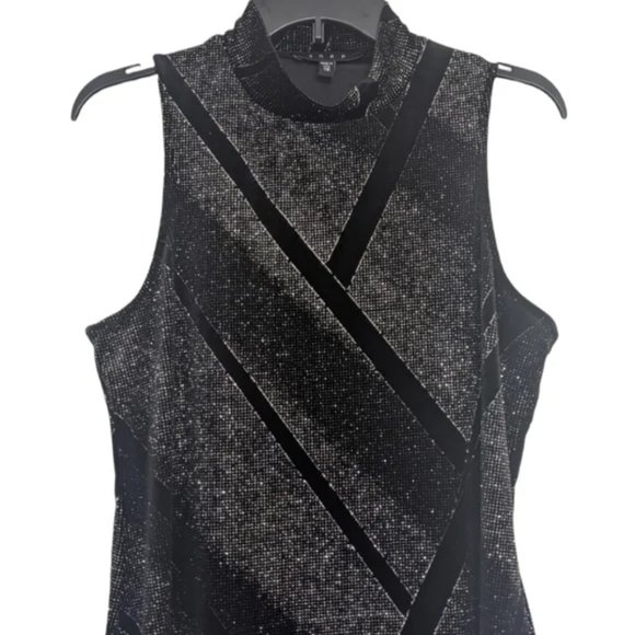 Snap Brand Sleeveless High Neck Black Sparkling Evening Dress - Picture 3 of 7